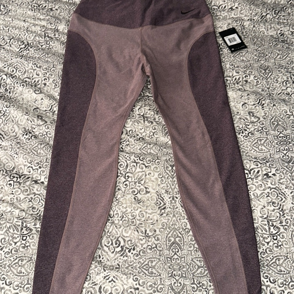 Nike Dri Fit Leggings Womens 1X Full Length Heather Maroon High Waist Athletic